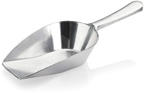 New Star Foodservice 34646 One-Piece Cast Aluminum Flat Bottom Bar Ice Flour Utility Scoop, 2-Ounce, Silver