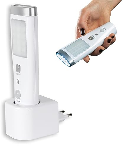 Fishtec - Lampe torche LED rechargeable avec détecteur de mouvement - 15 LED ultra puissantes - 2 modes d'éclairage - Capteur 2-3 m - Autonomie 5 h - Recharge sur socle - Sécurité maison