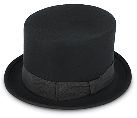 fiebig Zylinder mit Ripsband | Zylinderhut aus 100% Wolle für Damen und Herren | Klassischer Wollfilzhut Made in Italy (55-S, Schwarz)