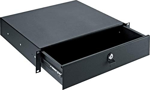 K&M 49122 19-Rack-Schublade Schwarz Stahl – für 19 Zoll Equipment, 1 HE – verschließbarer Stauraum für Rack oder Wagen