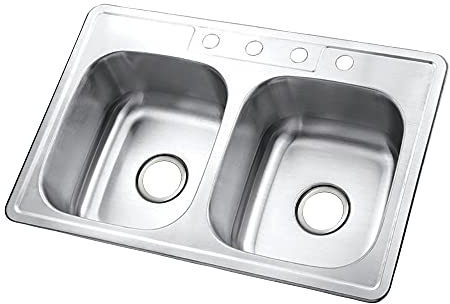 Kingston Brass Gourmetier GKTD33227 Self Rimming Stainless Steel Double Bowl Kitchen Sink 33-Inch-Length by 22-Inch-Width by 7-Inch-Height, Brushed Stainless Steel by Kingston Brass
