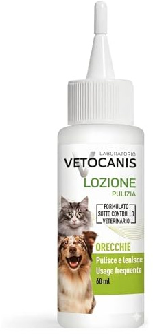 Vetocanis - Nettoyant Oreilles pour Chien et Chat - Hygiène Toutes Tailles et Tous Âges - Lotion avec Formule à Base d'Extraits de Plantes, Blanc, 60 ml