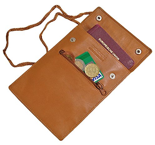 BOCCX großer Brustbeutel aus weichem Leder mit Klarsichtfach Security Wallet für Reisepass Brusttasche GoBago 10019 Natur