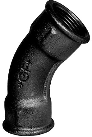 Georg Fischer +GF+ Temperguss Fitting, Schwarz, NR. 41, 2 G1/45°, Langer Bogen 45° I/I