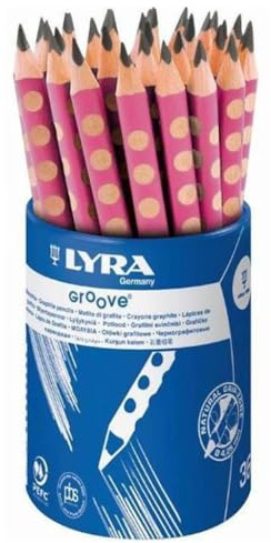 LYRA Groove Graphitstifte pink lackiert Runddose Plastik 36 Stk. | Dreikant, Mine 4,3mm, Härtegrad B, Rechts- und Linkshänder, ergonomischer Naturgriff
