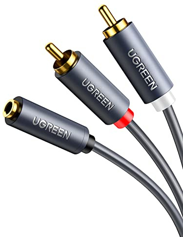 UGREEN Stereo Cinch Kabel Cinch Klinke Adapter 3,5 mm Klinke Buchse auf 2 * Cinch Stecker Vergoldete Kontakte (20cm)
