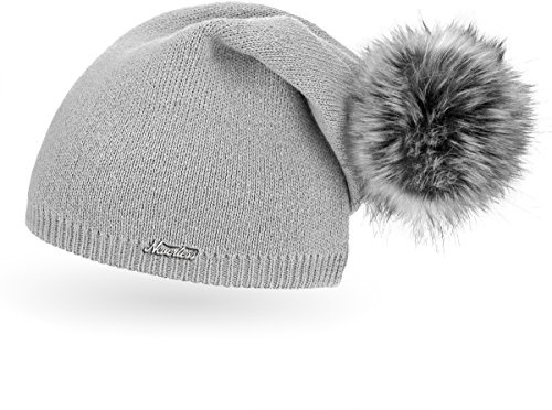 Neverless® außergewöhnliche Damen Strickmütze mit Fell-Bommel, Strick-Beanie