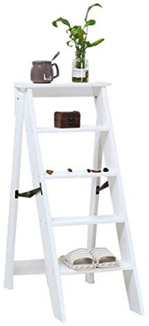 Klapptreppe Klapptritt Klappstufen Tritthocker 4 Stufen - Holz Trittleiter Leiter Hocker - Leicht und Faltbar Leiterregal 300 lbs Kapazität - Höhe 87 cm