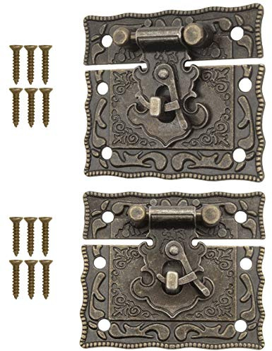 FUXXER®, 2 Serrature anticate, chiusura a gancio, design in bronzo, serrrature per cassette scorrevoli, 50 x 42 mm, con viti, 2 set