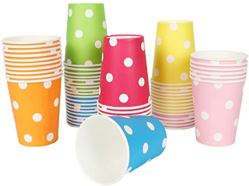 YANGTE 60Pcs Paper Cups Party, 9 Ounce Polka Dot Paper Cups Drinking Cups, Biodegradable Disposable Cups, Multicolor Party Cups Suitable for DIY Holiday Birthday, 6 Colors