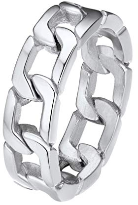 PROSTEEL Herren Ring Edelstahl Größe 62 Panzerkette Design Bandring 6mm breit Cuban Link Band Ring Biker Ring für Männer Jungen Accessoire für Geburtstag Jahrestag