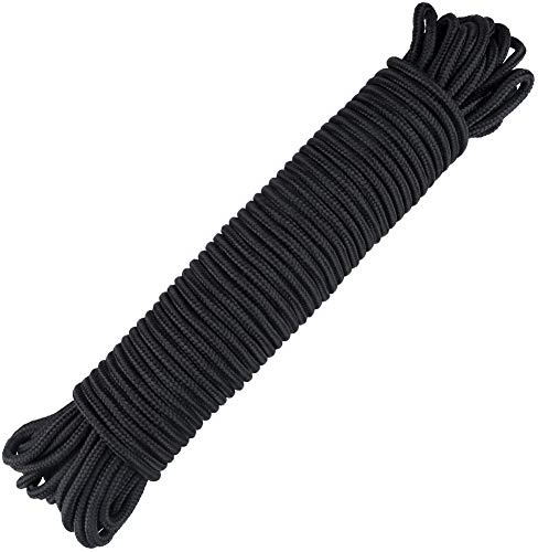 jijAcraft 6MM Black Nylon Rope: Thick Nylon Washing Line 30M Solid Binding Hanging Twisted Cord, Heavy Duty Rope for Garden, Hammock, Camping Trips, Marine Rigging