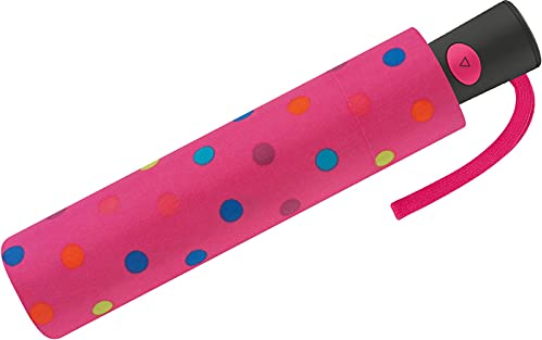United Colors of Benetton Damen Automatischer Regenschirm, 8 Stangen, 95 cm Durchmesser Rosa mit mehrfarbigem Tupfenmuster.