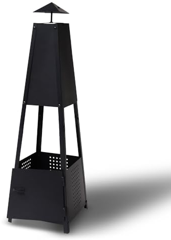 TERRE JARDIN - Cesta de Fuego - Pirámide Pintura Anti-óxido - Chimenea de jardín - Chimenea de Exterior para jardín, terraza, Camping, Deco, Barbacoa - Metal Negro Estilo Maya - 30x30x100