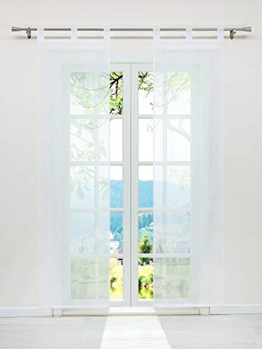 ESLIR Schiebegardinen Voile Flächenvorhänge Set 2er Gardinen mit Schlaufen Schiebevorhang Transparent Vorhang Uni Weiß BxH 57x145cm 2 Stück