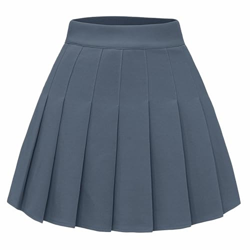 Timormode - Gonna da donna, plissettata, mini, a vita alta, svasata, per pattinaggio, tennis, stile studentesco, grigio, M