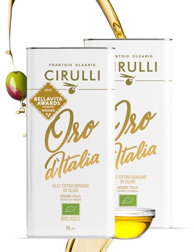 Cirulli Olio Extravergine di Oliva Biologico 100% Italiano - Lattina da 5L x2 - Raccolta Naturale - Olio EVO Premium - Non Raffinato e Non Filtrato - Senza Additivi - Aroma Fruttato