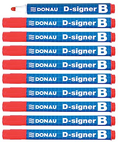 DONAU D-Signer B - Pennarello per lavagna bianca, 10 pezzi/rosso/punta tonda, 2-4 mm, resistente all'asciugatura fino a 72 ore senza tappo/inchiostro non tossico