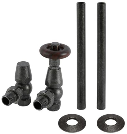 MILANO Pewter Angled Thermostatic Lockshield Radiator Valve Pipe Connector