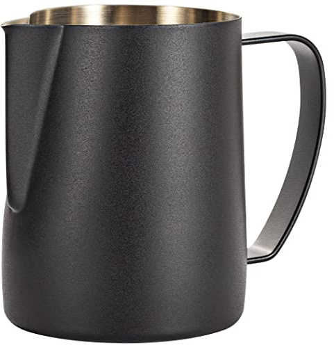 Dianoo Brocca per Schiuma di Latte e Caffè Espresso in Acciaio Inox da 600 ml - per Cappuccino, Latte Art, Barista - Nero