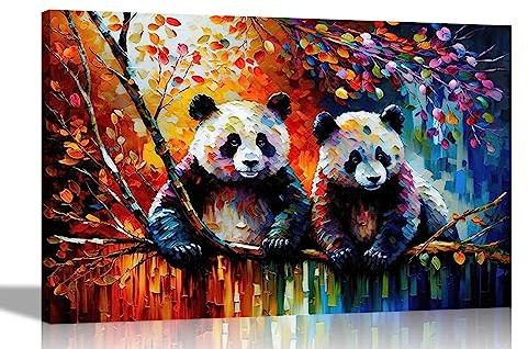 Artley Prints - Abstract Pandas on a Tree Canvas Wall Pictures | Framed Art Prints for Livingroom, Bedroom Office | Hanging Artwork Oil Painting 76 x 50cm (30 x 20 inches)