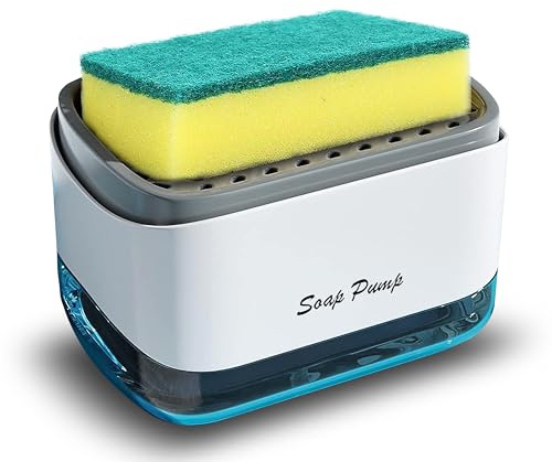 RKINC Kitchen Soap Dispenser with Sponge, 2 in 1 Liquid Soap Dispenser Holder, Liquid Dish Dispenser Container Comes with a Soft Sponge