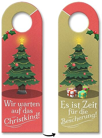 Christkind oder Bescherung Weihnachten Türhänger 10er Set mit Wendemotiv für Heiligabend und die Bescherung unter dem Weihnachtsbaum mit der Familie und Kindern