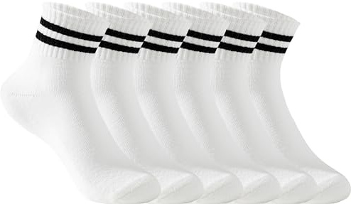 Irisbear Womens White Crew Socks Cute Cotton Striped Socks Vintage Retro Running Socks Size 6-9
