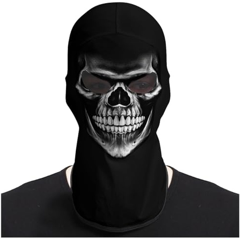 Eikuni dödskallemask halloween heltäckande ansiktsbalaklava (skalle svart näsa vita tänder)