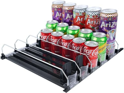 Soda Can Organizer for Fridge, Self-Pushing Drink Holder for Refrigerator, Adjustable Width Beverage Water Beer Storage for Kitchen Pantry, Holds up to 30 Cans