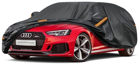 Kayme Kombi Autoplane Wasserdicht Atmungsaktiv für Audi A4 Avant (2004-2025), 7 Schichten Vollgarage Autoabdeckung für Regen Sonne Staub Schutz Verkratzt, Autoabdeckung mit Reflektierenden Streifen.