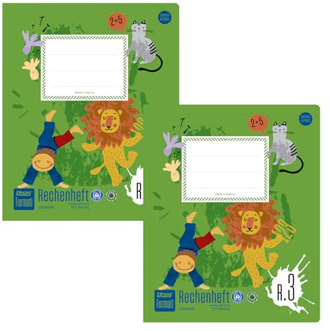 Formati Rechenheft R.3 Quart 20 Blatt kariert, 2 Stück, aus 100% Recyclingpapier, durchdachte Lineatur für schöne Zahlen