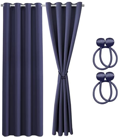 Cozyor Verdunklungsvorhänge Gardinen 2er Set mit Magnet-Raffhalter Thermogardine isolierend 100% verdunkelnd, blau Ocean, Gardine mit Ösen für Schlafzimmer, Wohnzimmer, Kinderzimmer 200x135 cm