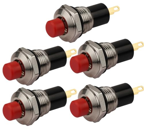 CLDIY Druckschalter, selbstverriegelnde Mini-Schalter, die 10mm Runde DC24V 0.5A rote Kappe 5PCS sperren