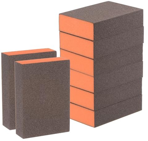 sourcing map 8pcs Sanding Sponge Blocks #180 (500-600 Grits) Wet/Dry Hand Sanding Sponges, 100x70x25mm Foam Sanding Block Pad for Polishing Kitchen Metal Wood Drywall Furniture, Brown&Orange