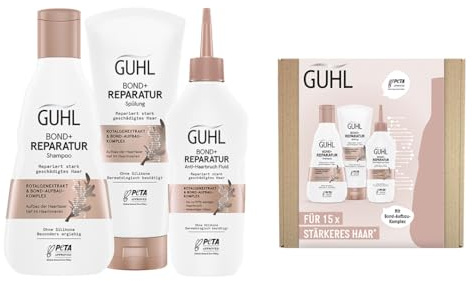 Guhl BOND+ Reparatur Vorteils-Set - Inhalt: BOND+ Shampoo, 250 ml + Spülung, 200 ml + Anti-Haarbruch Fluid, 150 ml - Aufbau der Haarfaser tief im Haarinneren - Silikonfrei