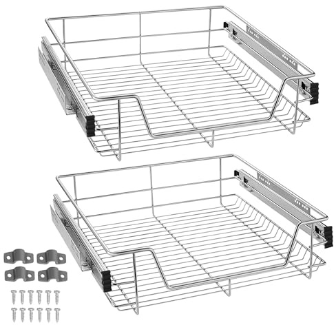 JNGLGO 2x Teleskopschublade Küchenschublade für 60 cm Schrank Küchenschrank Korbauszug Vollauszug 20kg Belastbar Schrankauszug