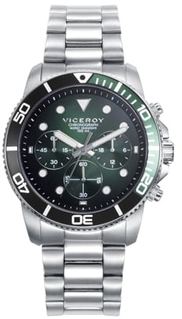 Viceroy Reloj Deportivo Hombre de Acero Inoxidable - 41 mm - Movimiento de Cuarzo - Esfera Verde - Sumergible 10 ATM - Colección Heat – 42453-77
