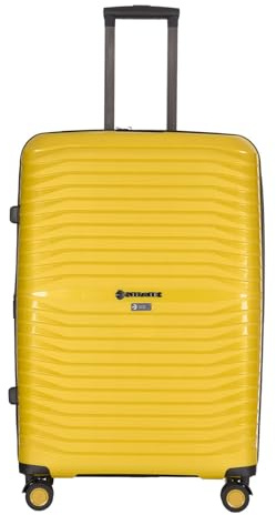 Stratic Bright+ Hartschalen-Koffer Trolley Koffer groß Reisekoffer, wasserabweisend, 4 Rollen, erweiterbar, TSA-Schloss (Größe L, Yellow Gold)