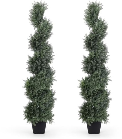 THE BLOOM TIMES Set di 2 alberi di cedro artificiale a spirale da 1,2 m, 121,9 cm, per fioriere da esterno, piante di cipresso finte intrecciate, per giardino, portico, interno, esterno, decorazione