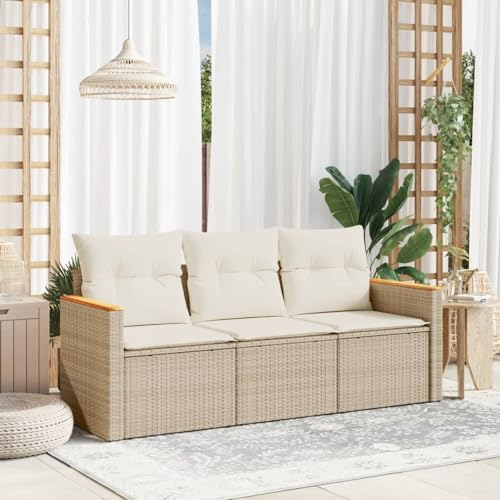 Festnight Balkon Sofa mit Stauraum Rattan Sofa Gartensofa 3 Sitzer Lounge Sofa Outdoor Rattansofa Sitzecke Balkon Lounge Klein Couch Gartenlounge Polyrattan Balkonmöbel Gartenmöbel