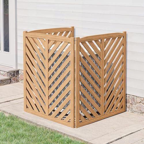 BELLEZE Privacy Fence Panels for Outside, Wooden Air Conditioner Fence Pool Equipment Generator Trash Can Enclosure Outdoor Fence Panels - 41 H X 36 L X 36 W (3 Panels, Brown)