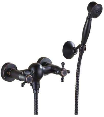 Badewannenarmatur Wannenbatterie Retro Vintage Messing Doppelhebel Wandmontage Wannenarmatur Badewanne Amatur mit Handbrause Wannenmischer Dusche Set Schwarz
