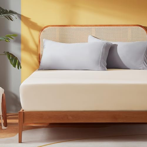 SONIVE Spannbettlaken 90x200cm, Gebürstete Polyester Spannbetttuch, 30 cm Tiefe Tasche, Knitterfreies Jersey Bettlaken, Beige