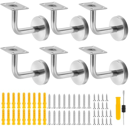Soportes para Pasamanos de Acero Inoxidable, con 1 destornillador,6Pcs | fijación a la pared, soporte para pasamanos para corredor, barandilla de escaleras, pasamanos antiguos