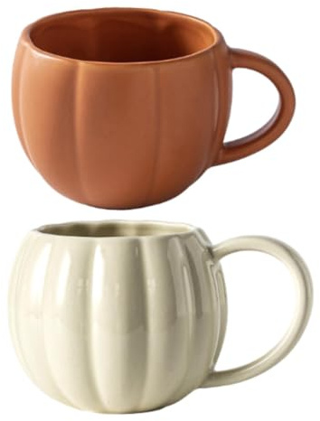 Kürbis Tasse, Keramik Pumpkin Mug, 450ml Halloween Kürbis Tasse, Niedliche Pumpkin Kaffeetasse Herbst T-asse Große PumpkinTasse für Thanksgiving Weihnachten, Herbsternte Geschenk (2 Stück)