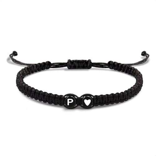EVEMATE Pulsera con Letra y Corazón para parejas y amigos - Inicial A-Z nombre - Pulsera-trenzada de la amistad para mujeres, hombres y niños