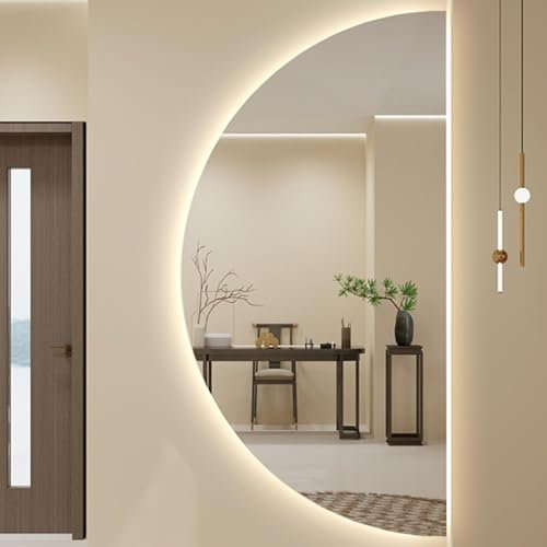 NOIRDA Specchio Da Bagno Semicircolare Irregolare, Specchio Cosmetico Illuminato A Mezzaluna, Specchio Da Trucco, Retroilluminato, Antiappannamento, Antideflagrante, Per Ingresso, Camera Da Letto