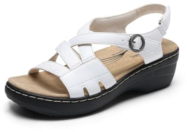 DREAM PAIRS Espadrillas da donna con punta aperta, sandali eleganti con plateau e cinturino elastico alla caviglia, bianco, 40.5 EU