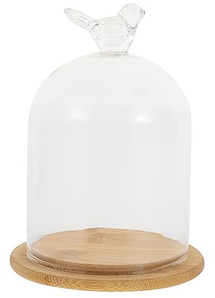 Amosfun Eternal Flower Glass Cover Landscape Glass Dome Wooden Base 9x14cm Bird House Cover for Decorative Display